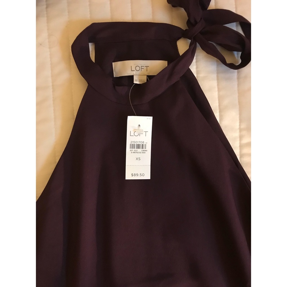 Loft Tie Neck Chiffon Dress in Wine